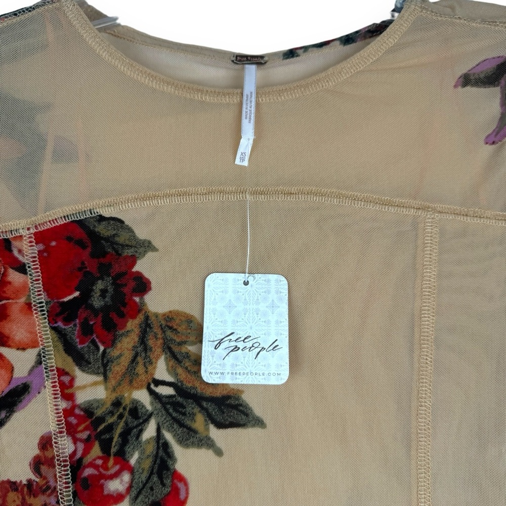 Free People Betty's Garden top tan sepia sheer size xs NEW floral ethereal - Picture 4 of 12